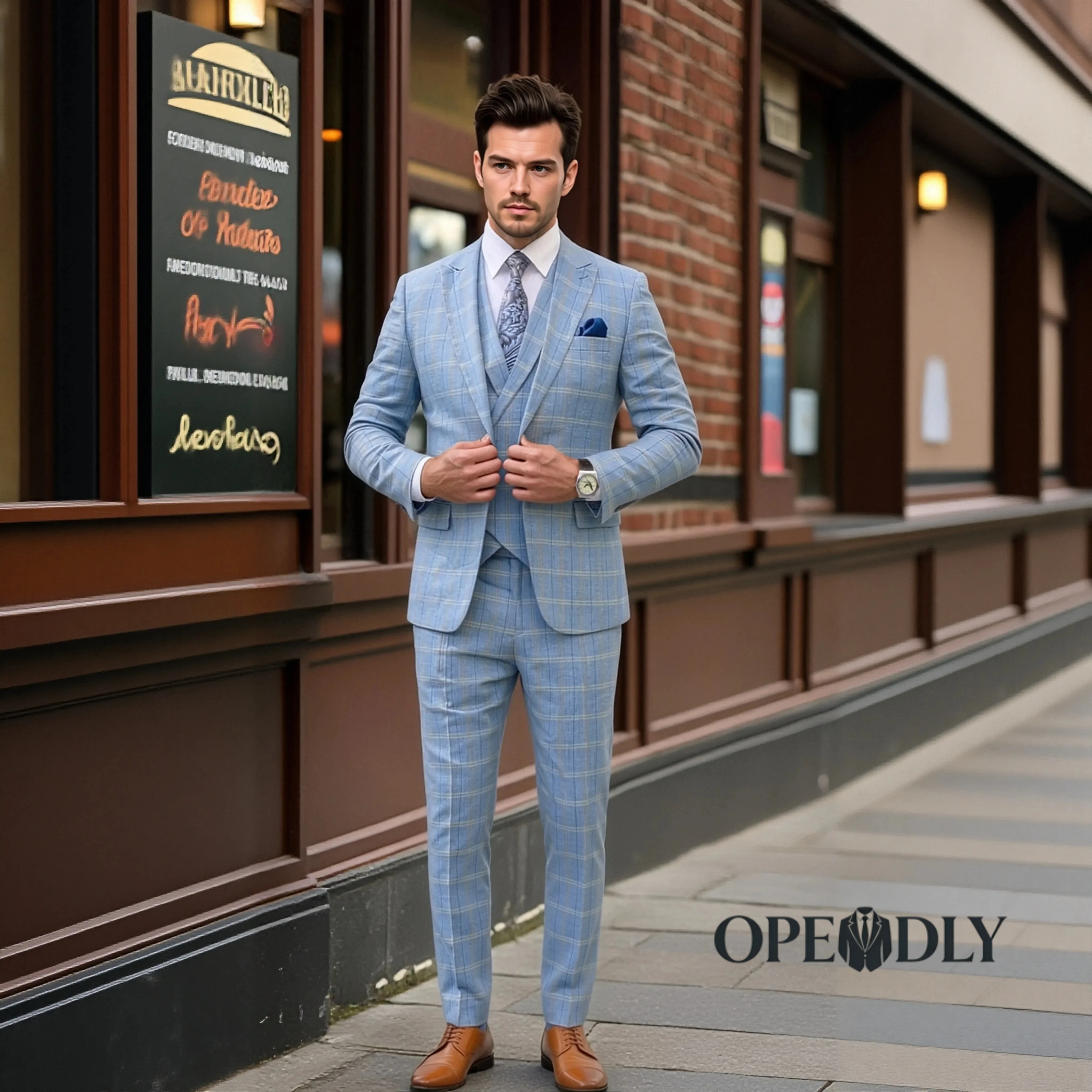 

OPEODLY Mens Custom Tailored Three Piece Suit Slim Fit Tuxedo Set for Wedding Business Formal Blazer Vest and Pants