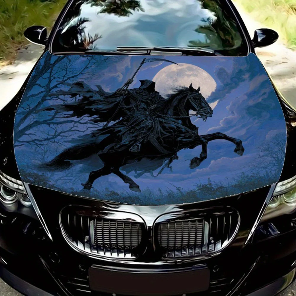 

Grim Reaper on Horseback под виниловой пленкой для автомобиля Full Moon — брызгозащищенная наклейка из ПВХ для капота двигателя, легко снимается и прочный Des