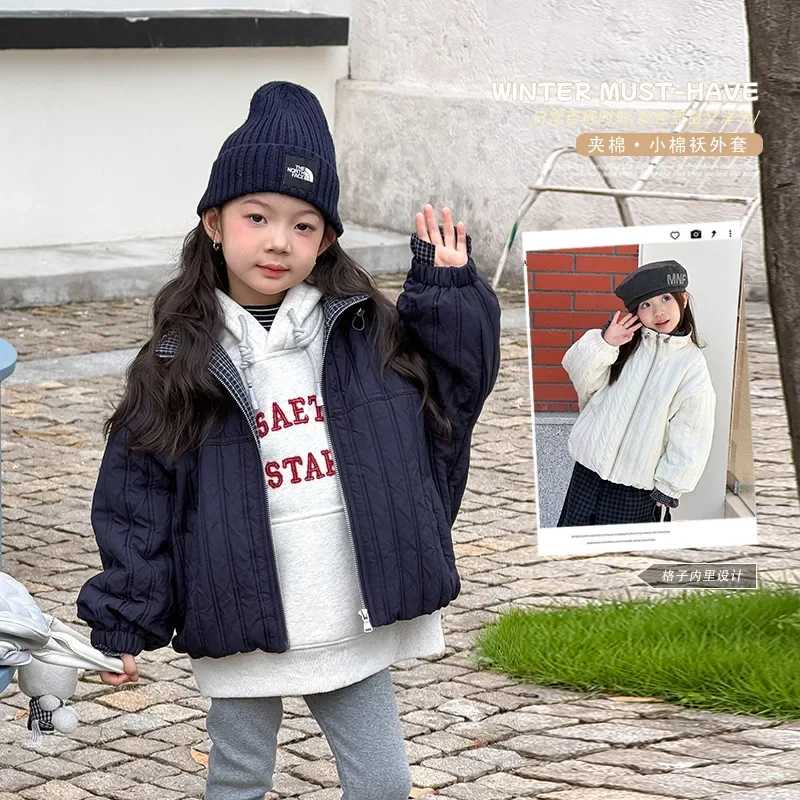 

Детская одежда, теплое пальто на хлопковой подкладке для девочек, ветрозащитное модное простое детское теплое простое толстое пальто в корейском стиле