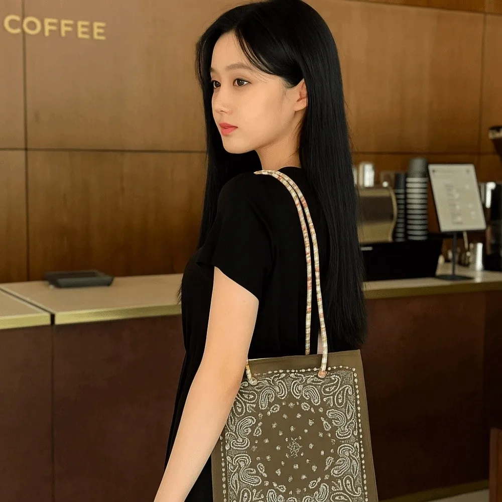 

Printed Cashew Flower Canvas Bag Retro Large Capacity Canvas Tote Bag Double Side Shopping Bag Ethnic Style Shoulder Bag Beach