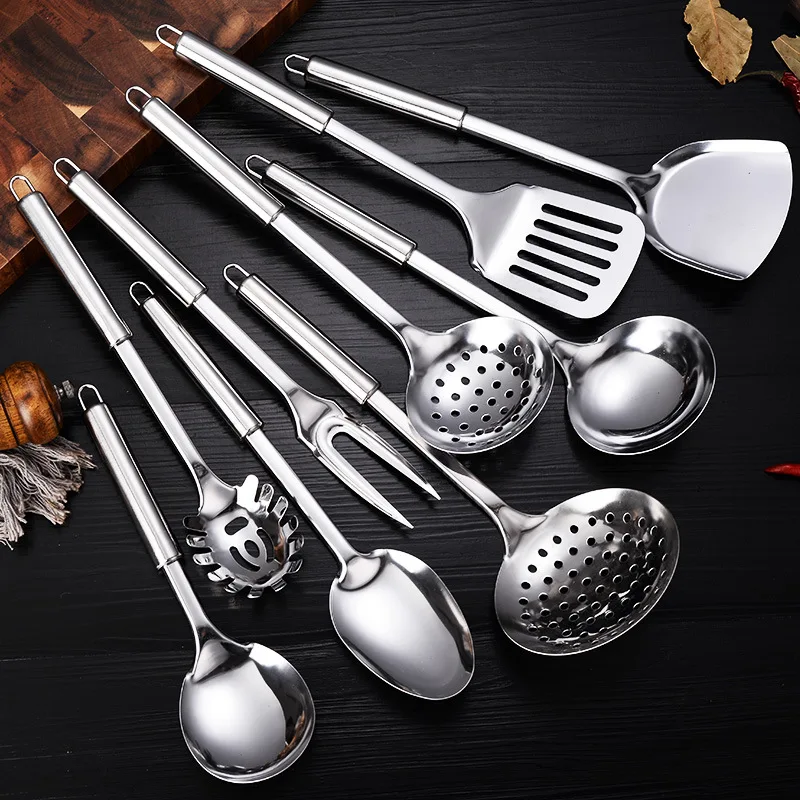 9-Piece Stainless Steel Kitchen Utensil Set, Multi-Purpose Cooking Tools, Including Turner Spatula, Ladle, Slotted Turner