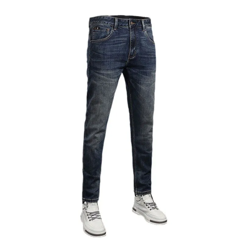 Fashion Designer Men Jeans High Quality Retro Washed Blue Elastic Slim Fit Vintage Jeans Men Smart Trousers Casual Denim Pants