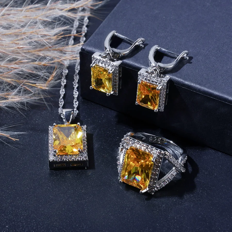 Elegant Vintage-Inspired Zircon Inlaid Jewelry Set For Women - Includes Necklace, Earrings, Adjustable Ring - Perfect For Daily