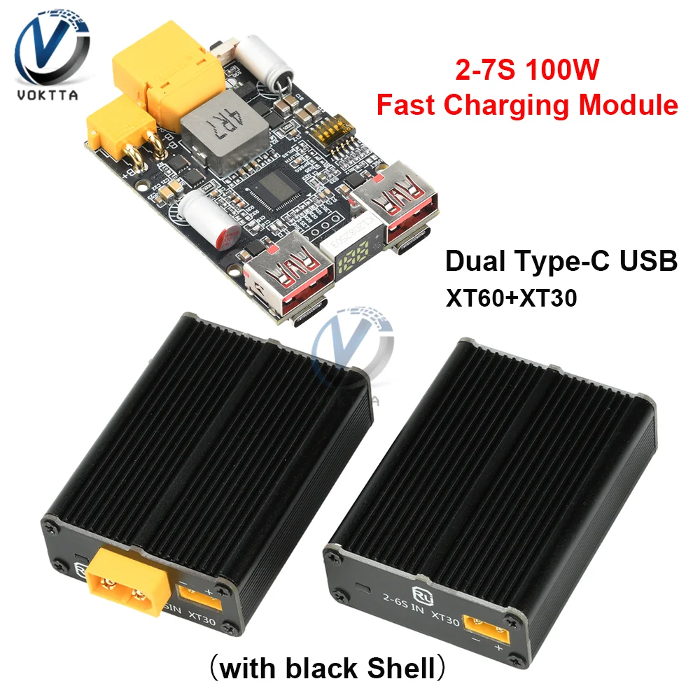 

2-7S 100W Fast Charging Module Mobile Power Supply BMS Charging Board TYPE-C USB XT60 XT30 Power Bank with Shell