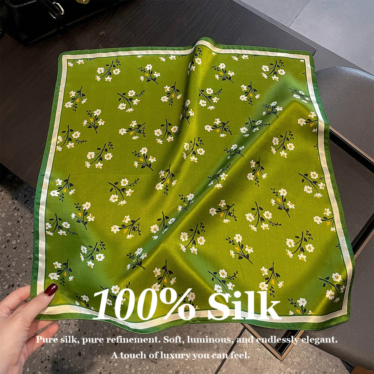 Neuer Luxuriöser Hochwertiger 100% Echter Seidenschal für Damen, Leichter Dünner Schal, Quadratischer Schal, Haarband, Pashmina, Hijab, Echarpe, Bufanda
