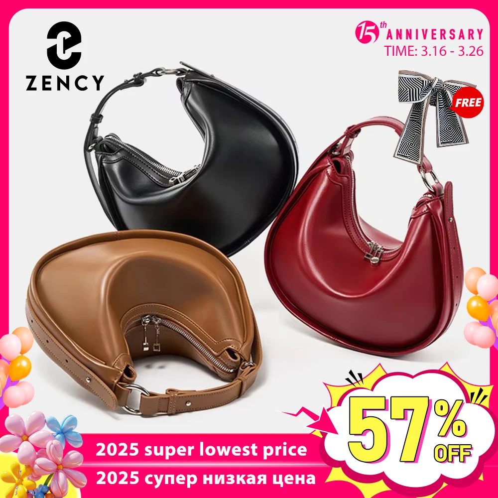 Bolsos de diseñador Zency, bolso Hobo para mujer, bolso de hombro tipo bandolera de cuero genuino para axila, bolso de mano de alta calidad, regalo de cumpleaños