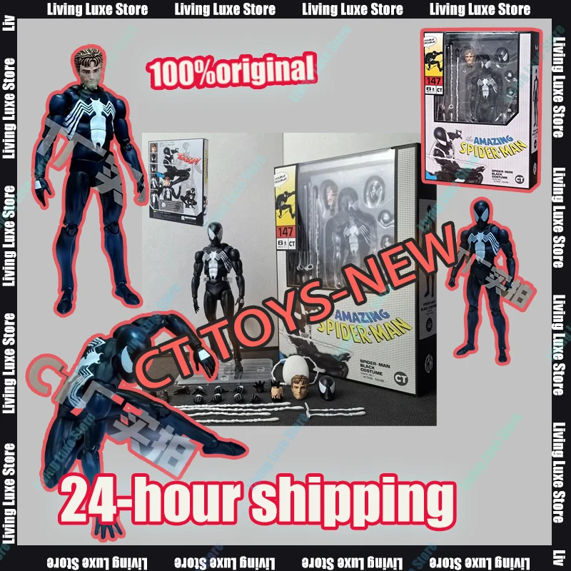 Em estoque CT 1/12 The Amazing Spider-Man MAFEX 147 S.H.Figuarts Spider Man Venom Simbiótico Black Suit Anime Figuras de ação