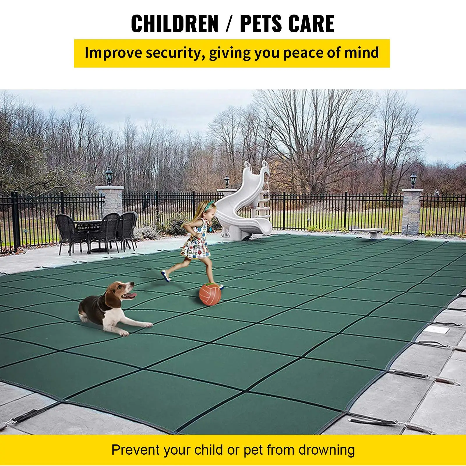 18x36ft Rectangle Inground Pool Safety Cover with 4x10ft Center End Step Mesh Solid Winter Cover with Drainage Holes Green