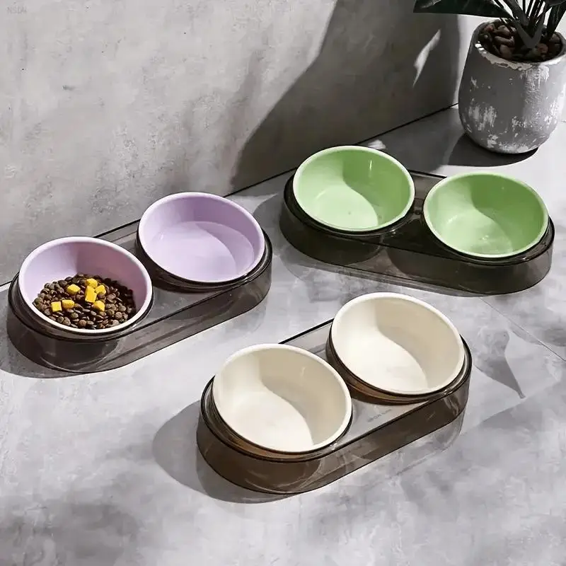 

NSDM 1pcs Elevated Dual Bowl Feeder for Cats & Small Dogs- Durable Plastic Raised Pet Feeding Station with Non-Slip Stand,Easy f