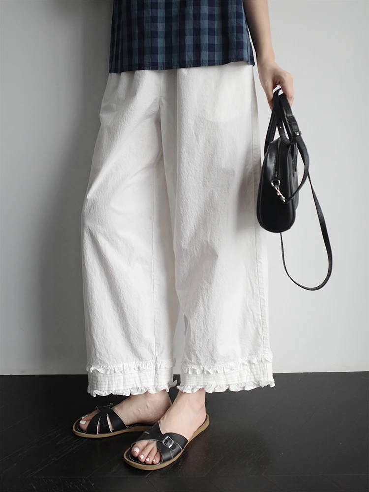 Pantalones de pierna recta de algodón blanco para mujer primavera 2025 japonés Sle holgado ajuste l cintura elástica Ba ket nueve medias