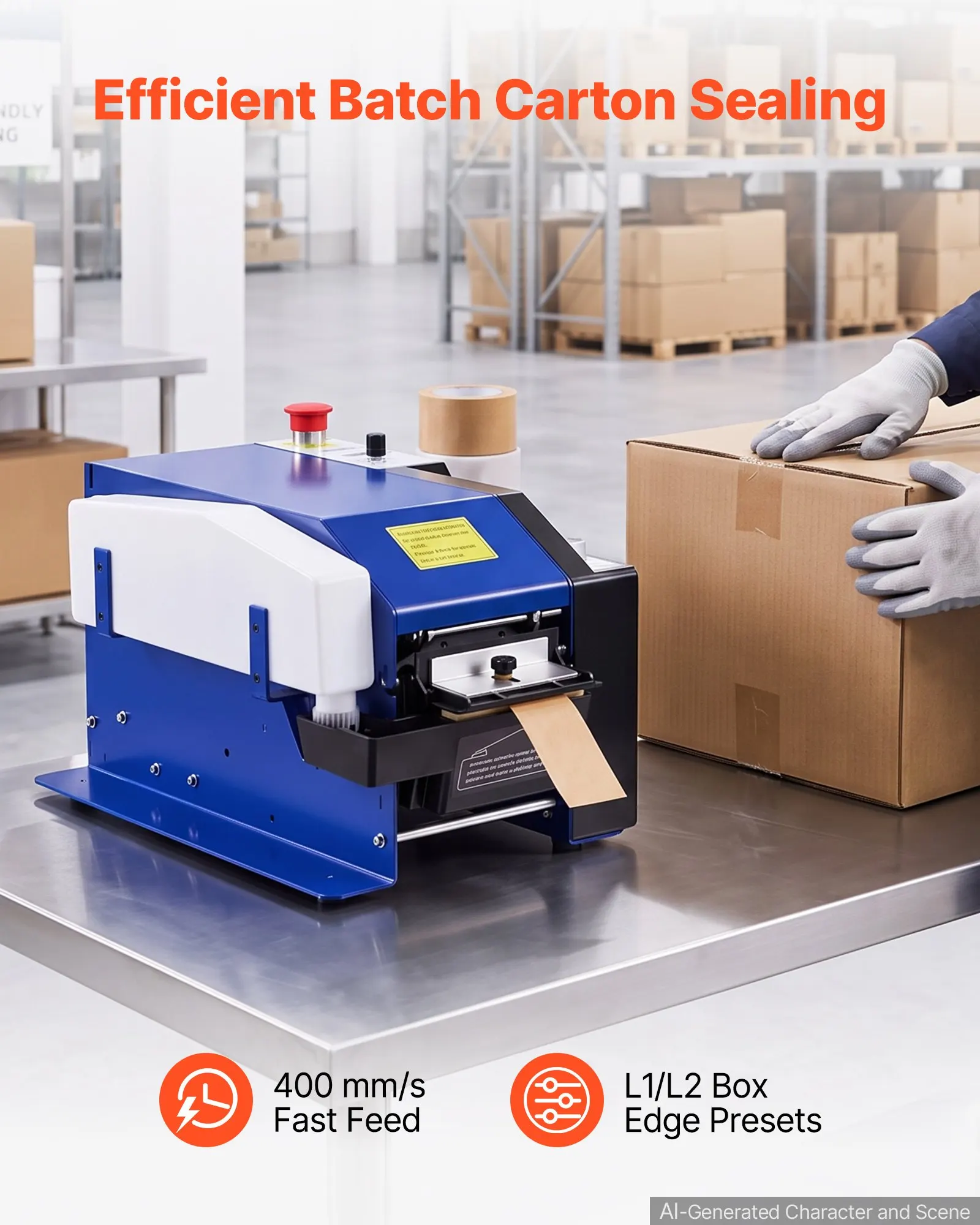 Water-Activated Tape Dispenser, 100–995mm Adjustable Length, 40–100mm Tape Width, 110V Electric Water-Activated Tape Cutter for Carton Sealing, Automatic Kraft Gummed Tape Dispenser, Box Packing