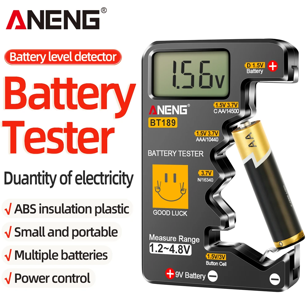 Testeur de batterie numérique ANENG BT189, détecteur multi-emplacements sans alimentation pour piles sèches au lithium DC AA AAA CR2032 9V 14500 10440 16340