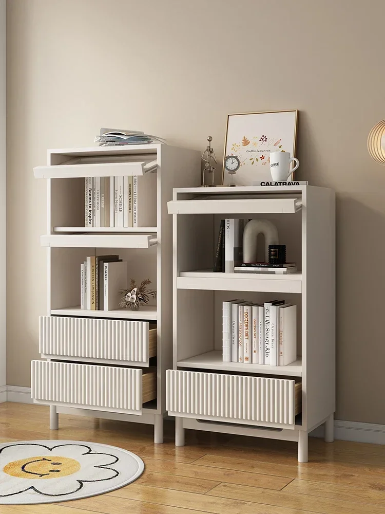 Premium Solid wood small bookcase, modern minimalist display cabinet, glass door edge living room storage hopper cabinet,