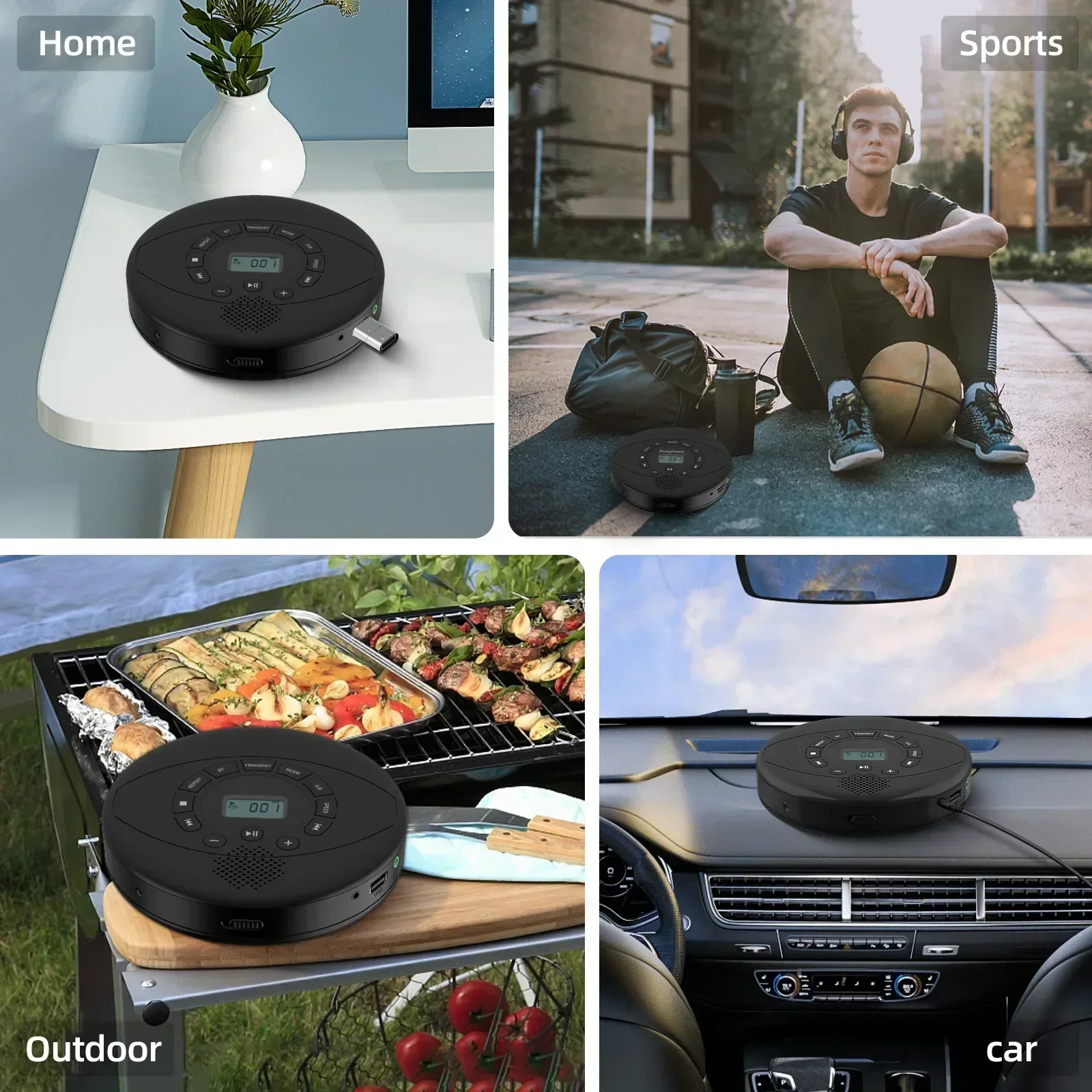 Portable CD Player Bluetooth Walkman Built in Speakers Rechargeable CD CD Player  with USB/AUX/Headphone Port