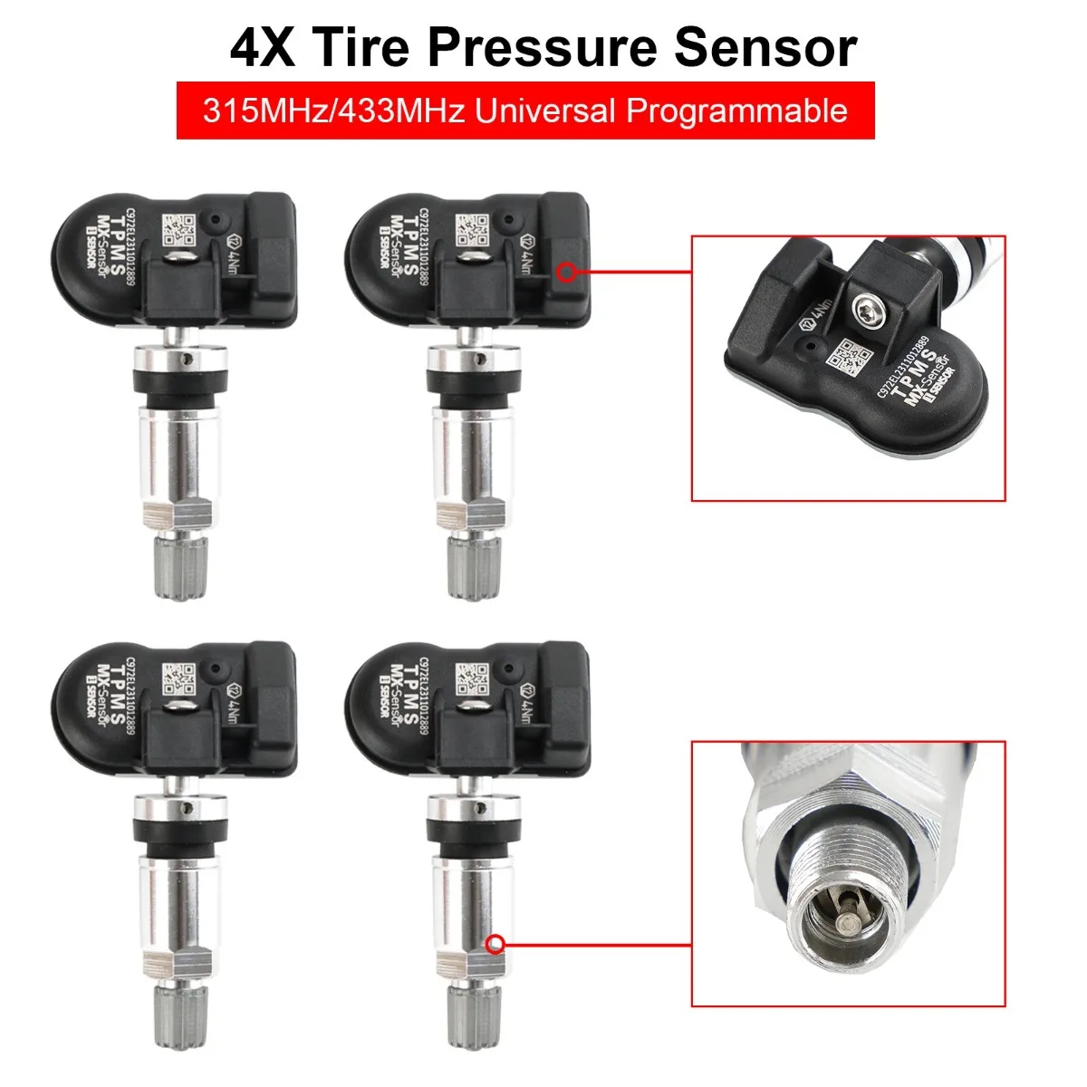 4PCS MX-Sensor 315 & 433MHz Programmable TPMS Universal Tire pressure Sensor US Replacement Accessories