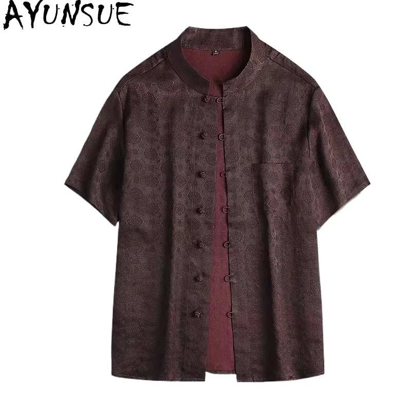 

AYUNSUE 100% Real Mulberry Silk Shirts for Man High Quality Watered Gauze Summer Top Casual Short Sleeve Shirt Loose Streetwear