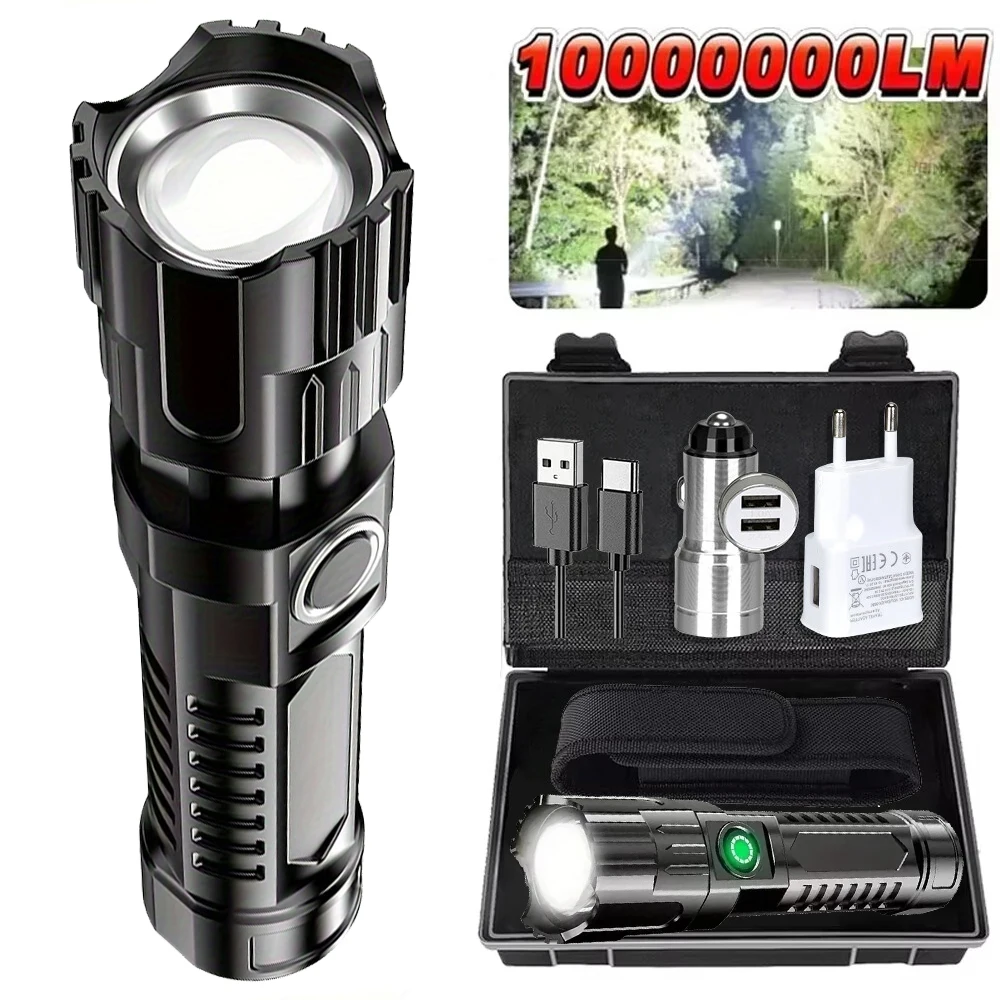 Ultra Bright LED Flashlight 2000LM Type-C Rechargeable Long Range Zoom Tactical Torch Outdoor Emergency Camping Fishing Lantern
