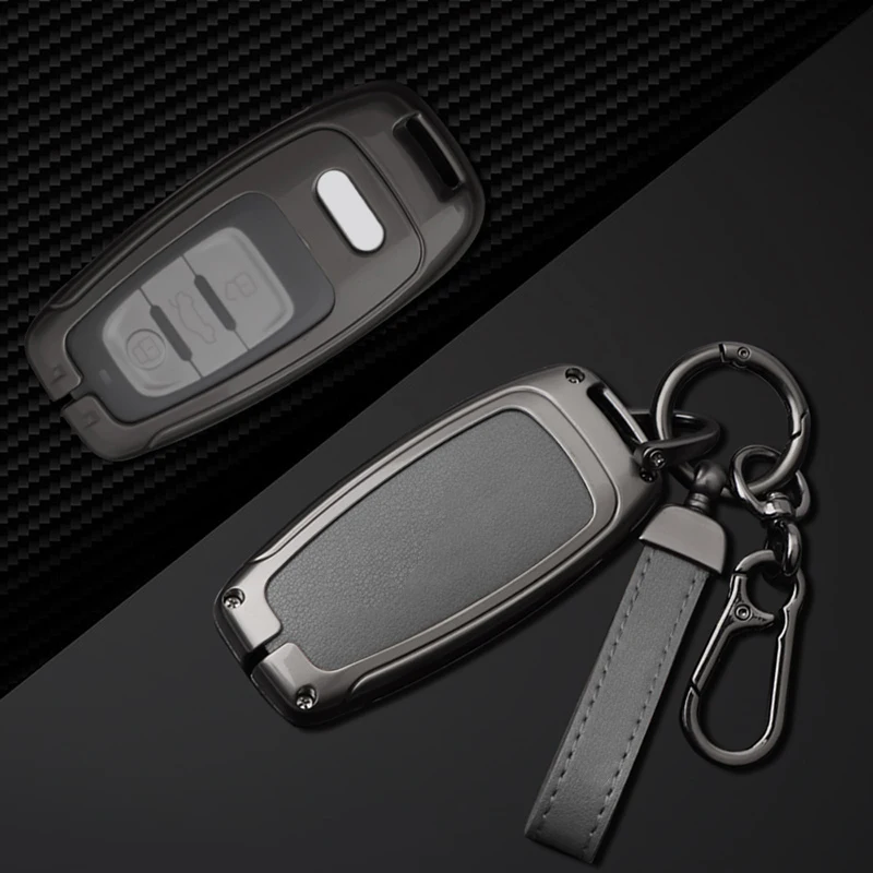 Remote Key Fob Case Cover for Audi A6 A6L A7 A8 A8L A3 E-tron 55 Q7 Q8 C8 2019 2020 2021 High-end Zinc Alloy Leather Key Shell