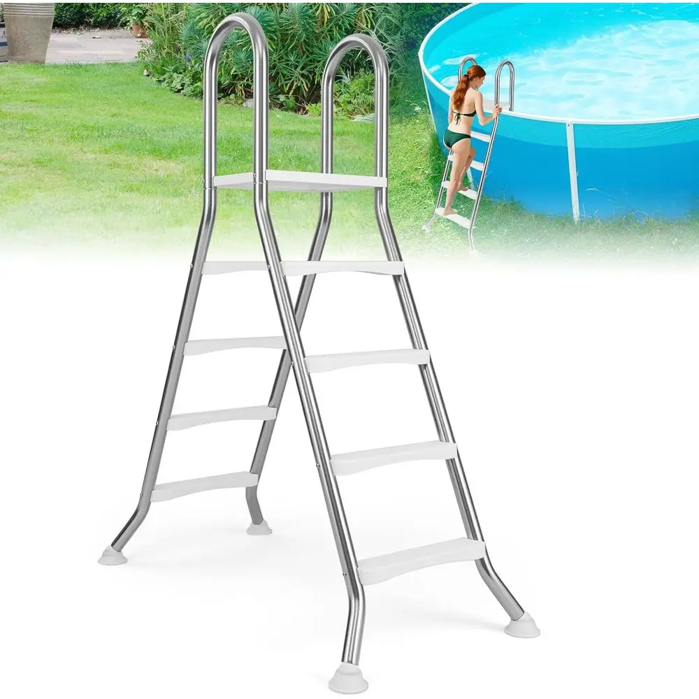 

Double-Sided Above Ground Pool Ladder, 55 Height, Non-Slip Steps, Top Platform, Rotating Foot Pads