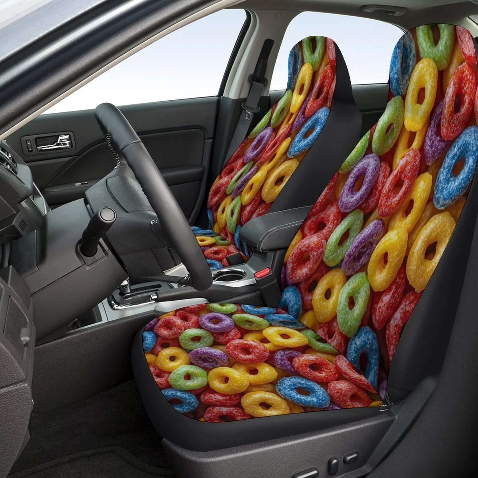 Vibrant Cereal Ring Design Car Seat Cover Set Suitable For Various Vehicles, Stylish Premium Car Seat Protectors Complete Set, U