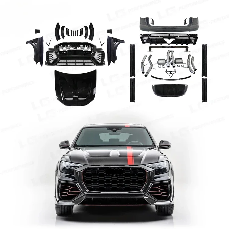 

LEGAI Half Carbon body kit For AUDI RSQ8 upgrade to M Style Bodykit with front rear bumper Hood Fender Exhaust