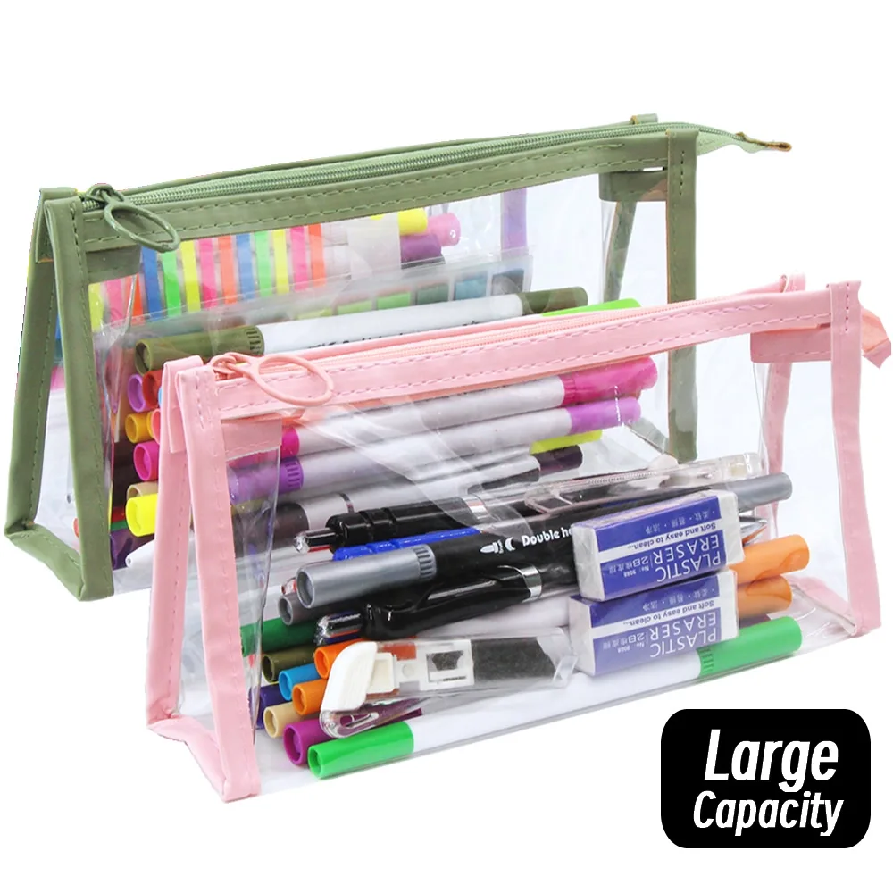 3 Transparent Triangular Pencil Case Large Capacity Simple Pen Bag Kawaii Cosmetic Bag School Study Stationery Office Supplies