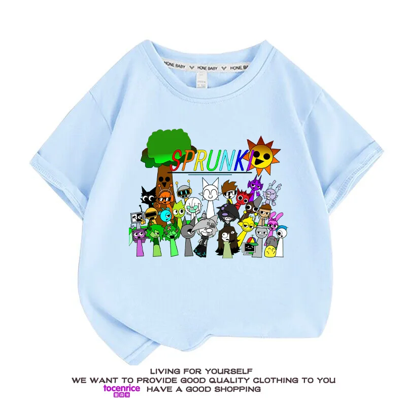 

Rhythm Box Clothes Sprunki Children's Short Sleeved T-shirt Summer Pure Cotton Mid Size Boys and Girls Summer Fashion Top