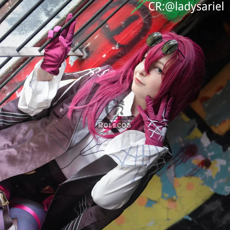 ROLECOS Synthetisch haar Spel Honkai: Star Rail Kafka Cosplay Haar Kafka Rollenspel Halloween 43 cm Lange Wijnrode Pruik Synthetisch haar
