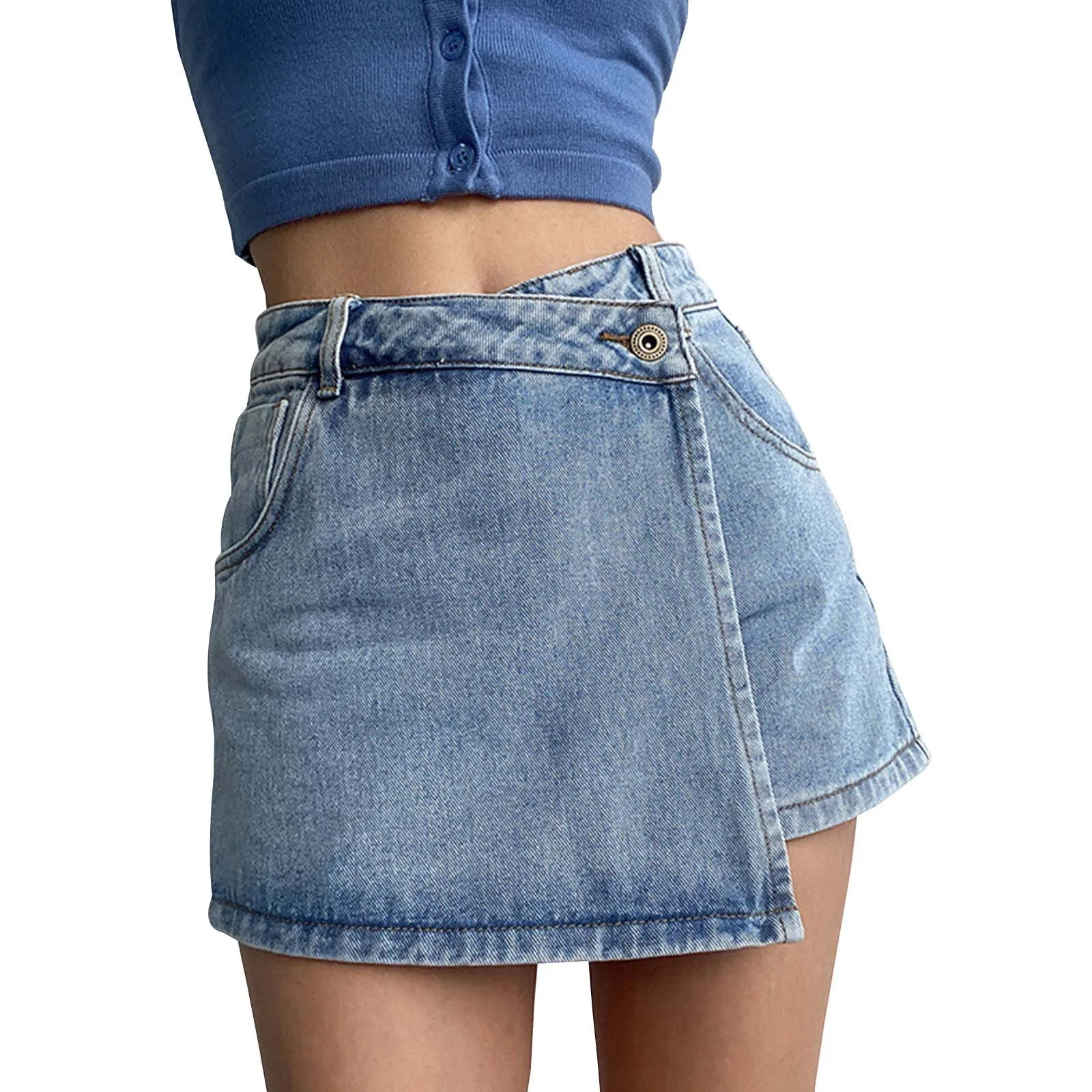 Denim Yoga Shorts Women Y2k Casual Summer Solid High Waist Shorts Design Slimming Streetwear A-Line Mini Skirts шорты женский