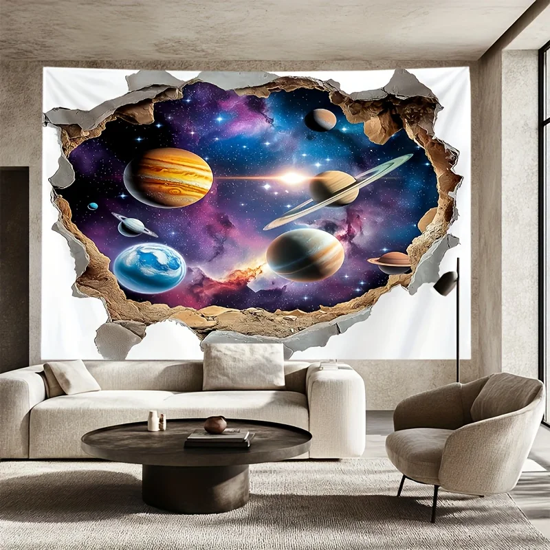 3D Galaxy Planet Tapestry Wall Hanging – Solar System Universe Tapestry for Bedroom, Dorm, Living Room, Polyester Space Decor