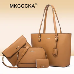 Bolsa de couro de luxo para mulheres, bolsa crossbody feminina, sacola feminina, bolsa de ombro, designer, 4 conjuntos, 2024