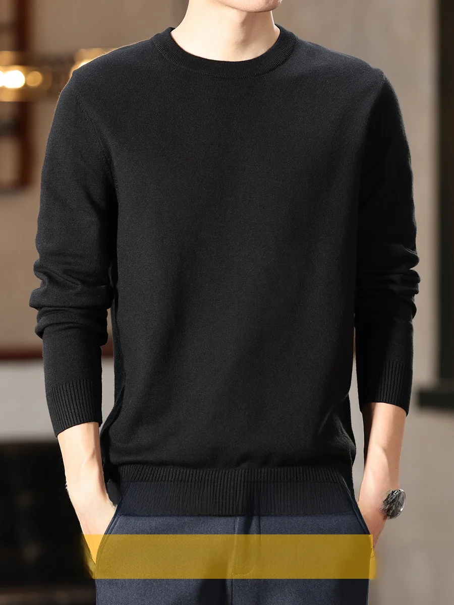 

Men's Fce Lined Knitwear Casual Thiened Winter Inner Wear T-irt Sli round Ne Long Sve Color Top