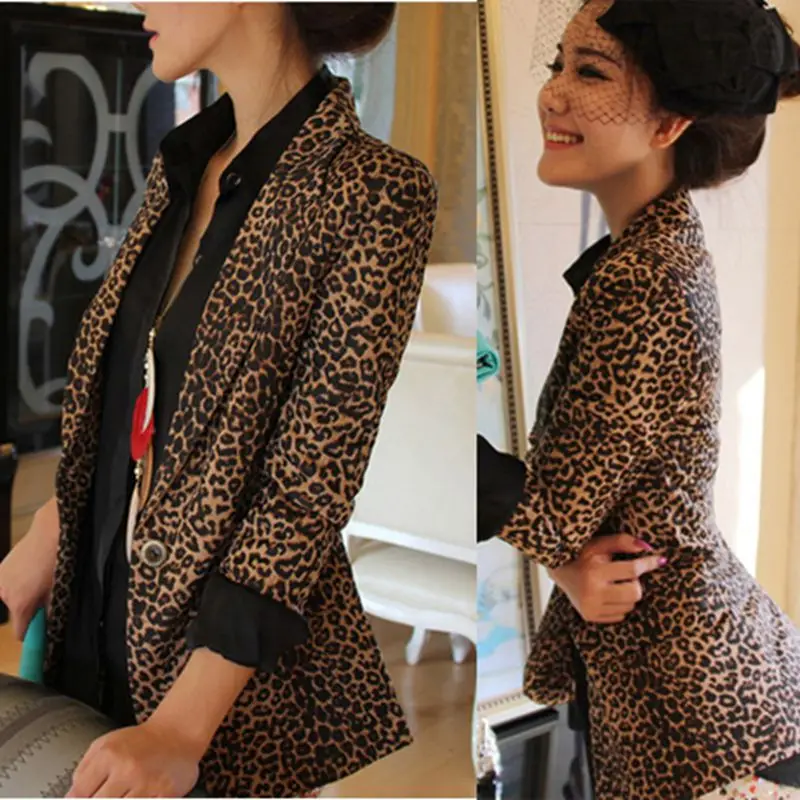 2025 Nuevo traje casual coreano Sle para mujer Slim Fit Long Sve con estampado de leopardo Jaet longitud media Poliéster Commute Sle One Bu...