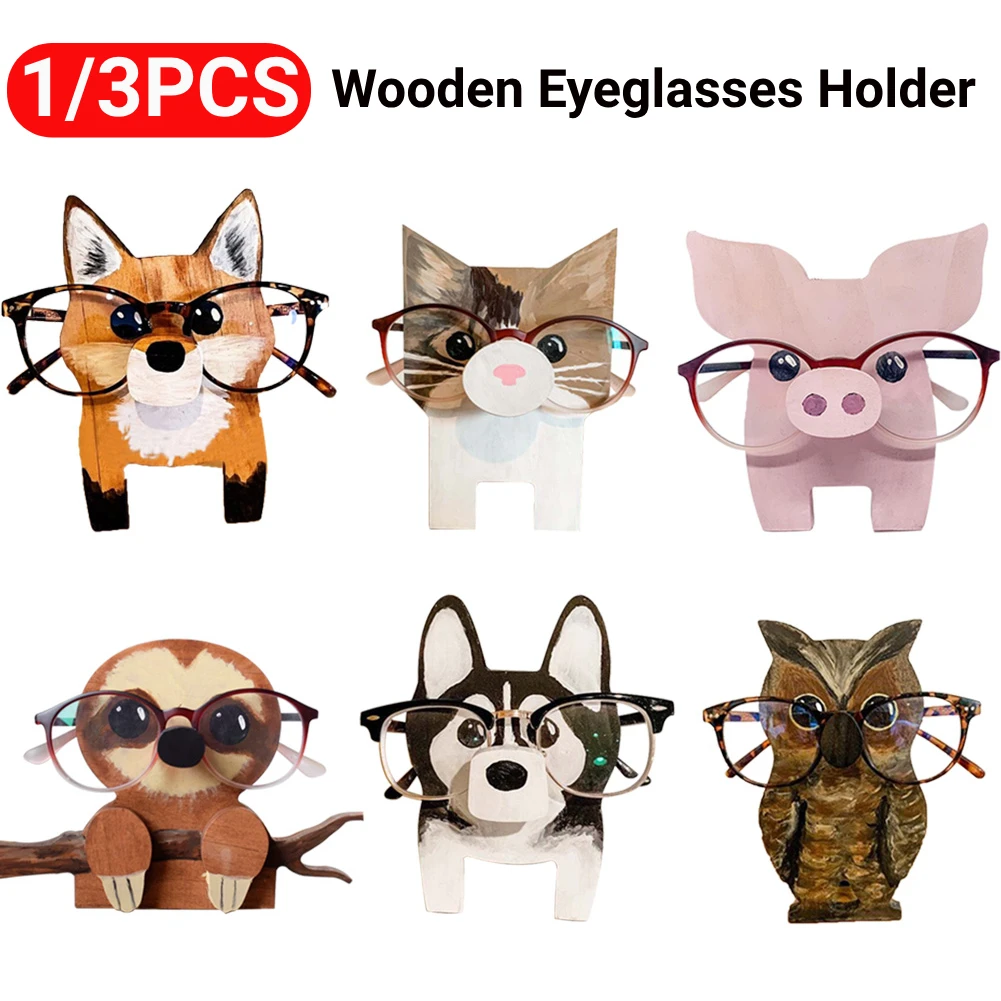 1/3pc Cute Animal Glasses Holder Rack Cartoon Cat Fox Sloth Dog Sunglasses Holder Display Stand Showcase Home Office Desk Decor