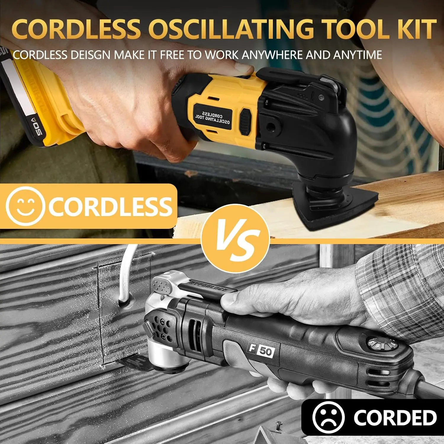 23pcs Brushless Oscillating Multi-tools Cordless Multi Tool for Cutting Woodworking Speed Tool for Dewalt 18/20V Battery