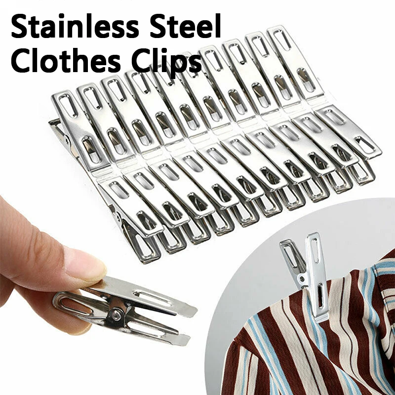 10/20/40Pcs Hang Pins Metal Clips Clothes Pegs Stainless Steel Washing Clip 4.5cm Household Clothing Sealing Clip Windproof Clip