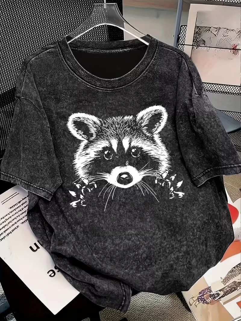 Funny Cute Raccoon Trash Pandas Meme Men Women's Vintage Washed T Shirt Y2k Streetwear Cotton Oversized Tee Unisex Hip Hop Tops