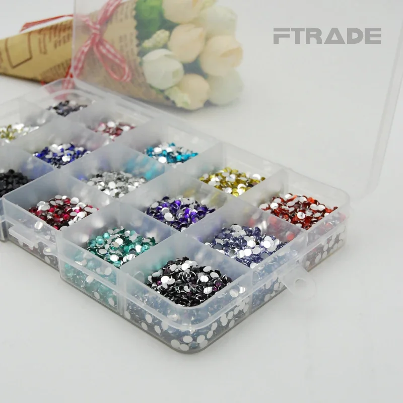 high-quality Plastic Storage Case for Nail Art, Rhinestones, Mixed, 15 Colors, 1000Pcs, 3mm, 15 Colors