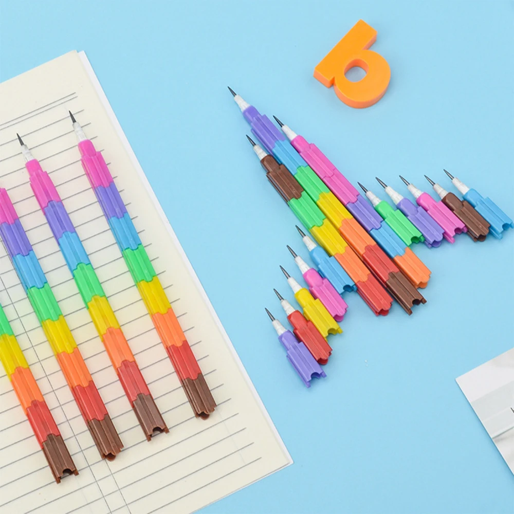 Unsharpened pencil, rainbow-colored building block style assembly pencil, elementary school awards, gifts, student stationery