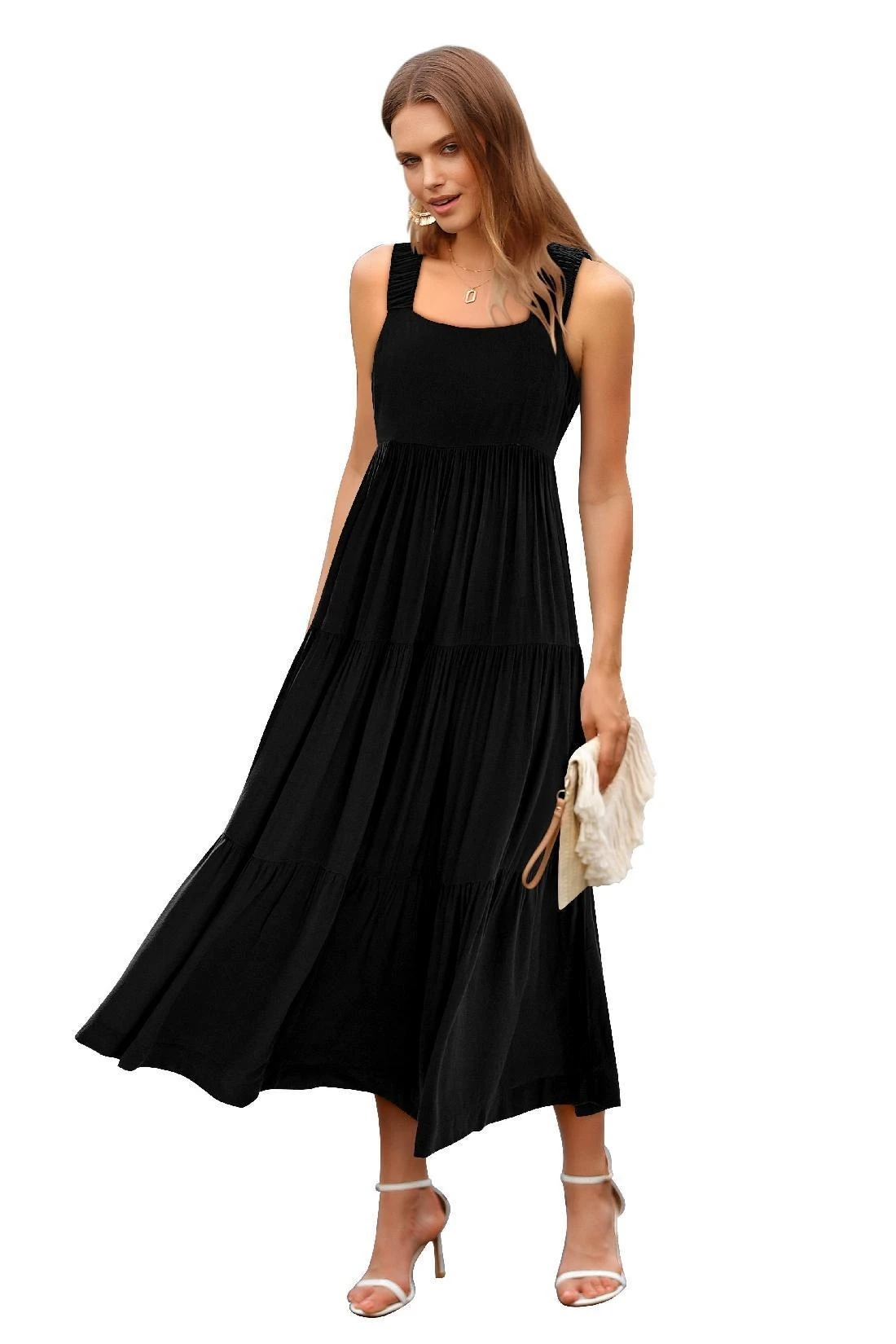 Women's 2025 Sun Dresses Women's Summer Casual Flowing Tired Long Dresses Backless Beach Long Dresses Vest Dresses