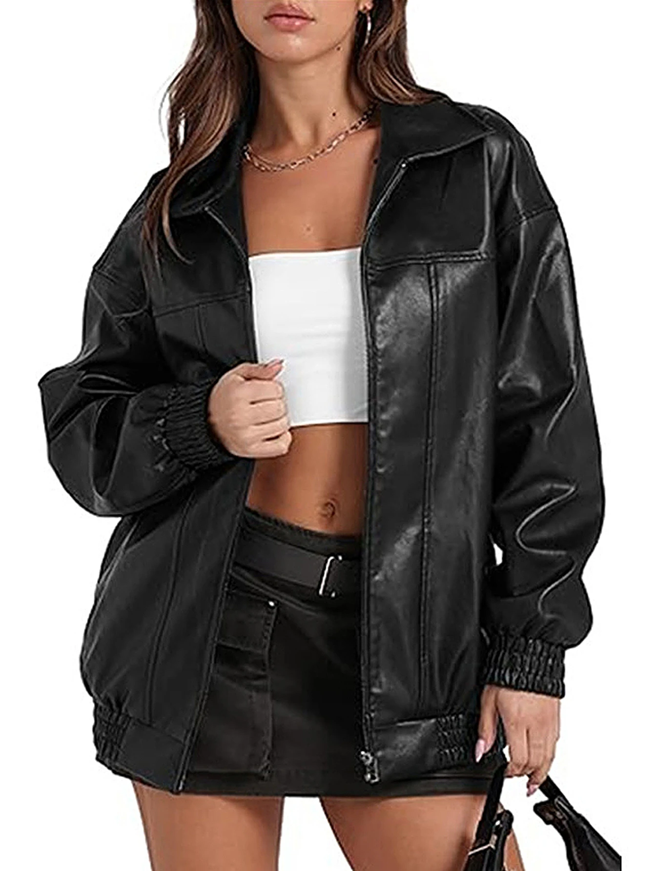 

Women's Lightweight Jackets Autumn Fashion Streetwear Zippers Pockets Solid Color Loose Fit Long Sleeve Lapel