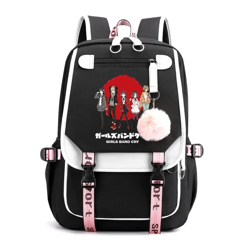 CRY Pattern Anime Mochila para Meninas Adolescentes, New Street Rucksack, Mochilas com Zíper USB, Alta Qualidade