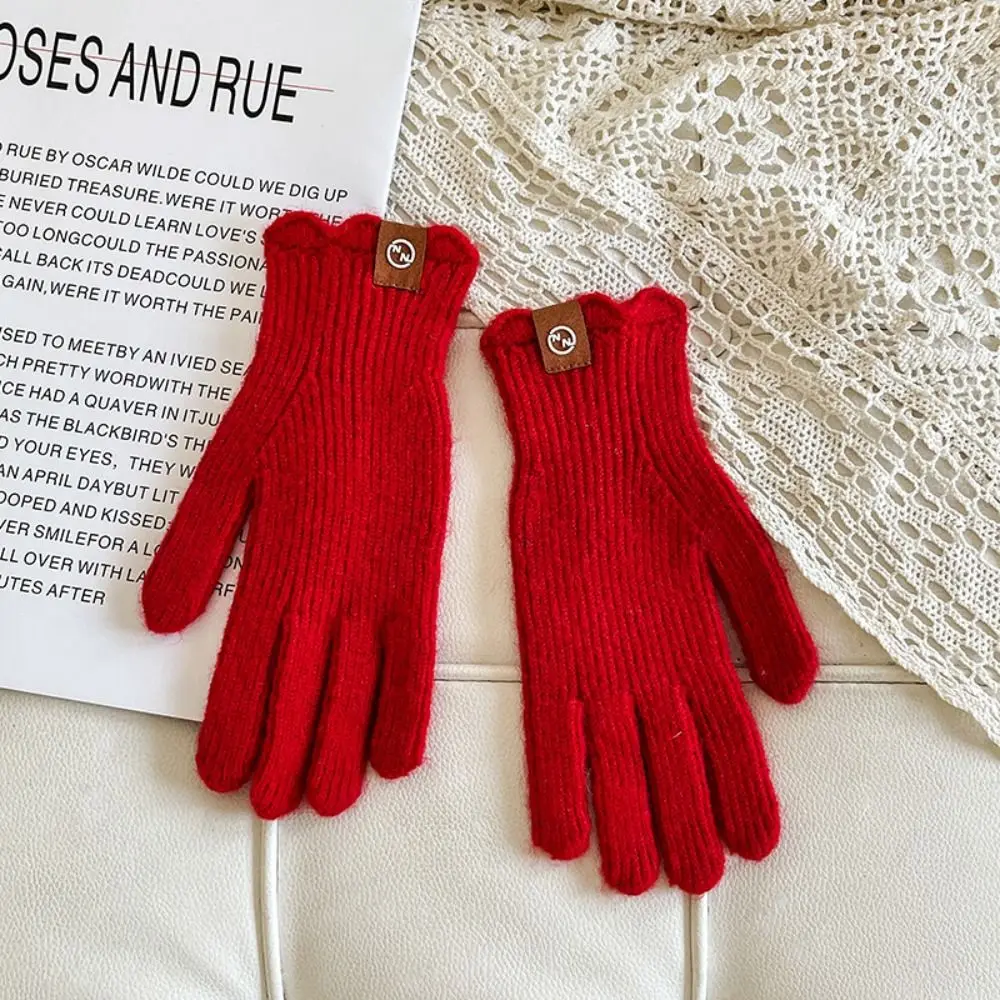 Guantes de invierno de Cachemira de encaje, guantes cálidos tejidos de lana a prueba de viento con dedos abiertos, guantes para bicicleta eléctrica con pantalla táctil Multicolor para mujer