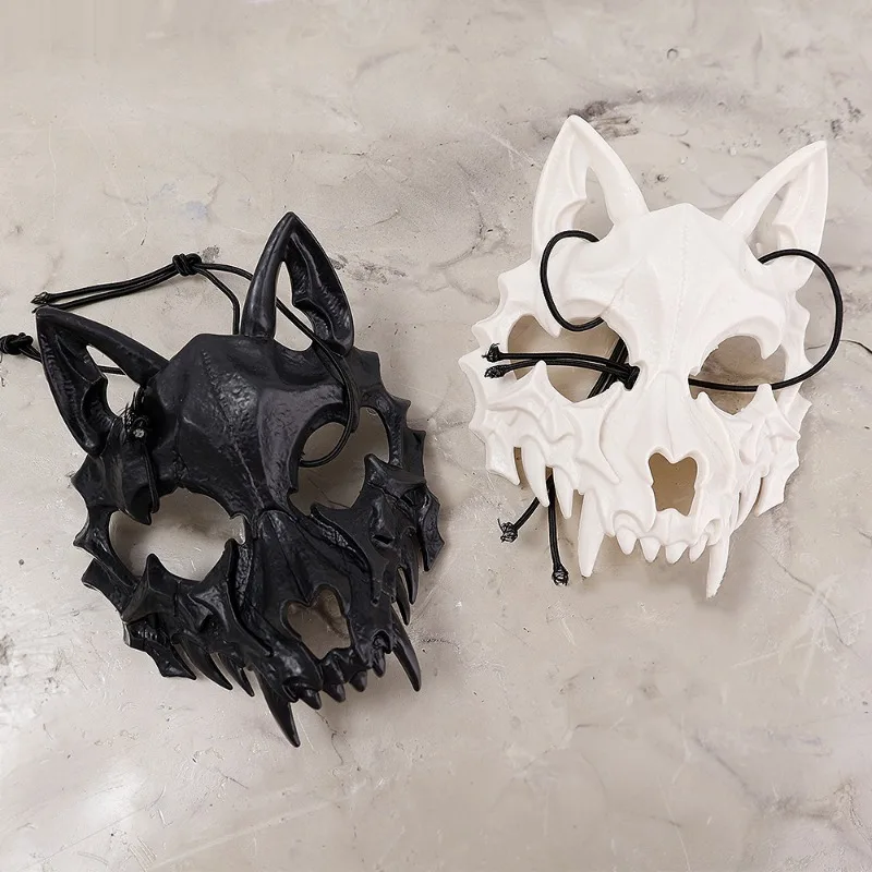 Masque de ixen Forme de Crâne pour Homme et Femme, Noir et Blanc, Accessoires de Costume d'Halloween, Réglables en Plastique, Demi-masque à sulfDents, à la Mode