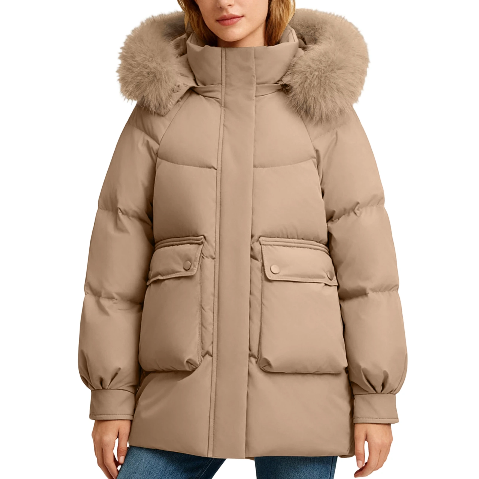 Women's Down Padded Jacket Winter Women Fashion Slim Mid length Coat Loose Hooded Warm Jacket Padded Parkas Female Streetwear