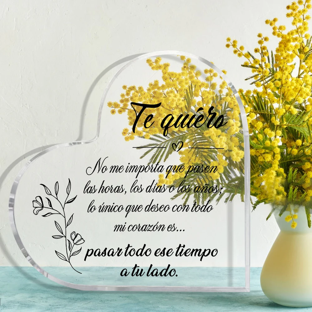 2D Flat, 1pc Heart-Shaped Acrylic Plaque with Romantic Spanish Quote - 