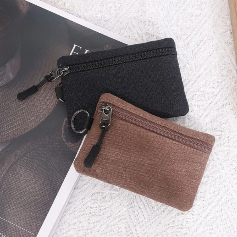 Canvas Mini Coin Wallet Bag Solid Color Zipper Key Bag Money Pocket Purse Women Men Small Card Holder Change Coin Purses