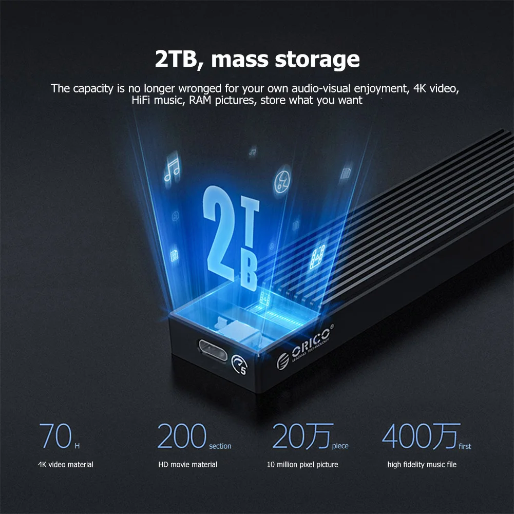 حافظة HDD مع حقيبة كابل USB جديدة M2PV-C3 10/5Gbps M.2 NVME SSD الضميمة Type-C حافظة محرك الحالة الصلبة