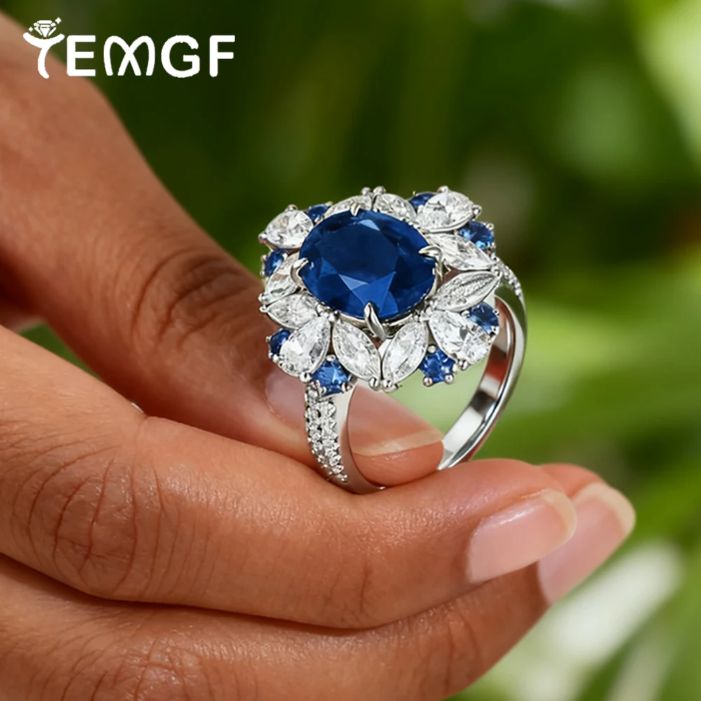 

TEMGF 10*12mm Oval Ruby/Sapphire Ring for Women S925 Silver Vintage Fine Party Jewelry Rings Luxury Shiny Anniversary Gifts