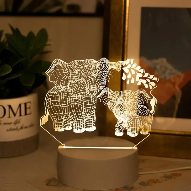 1pc Elephant 3D Night Light, lampada illusione ottica 3D con tocco, luce ambientale che cambia 7 colori per camera da letto